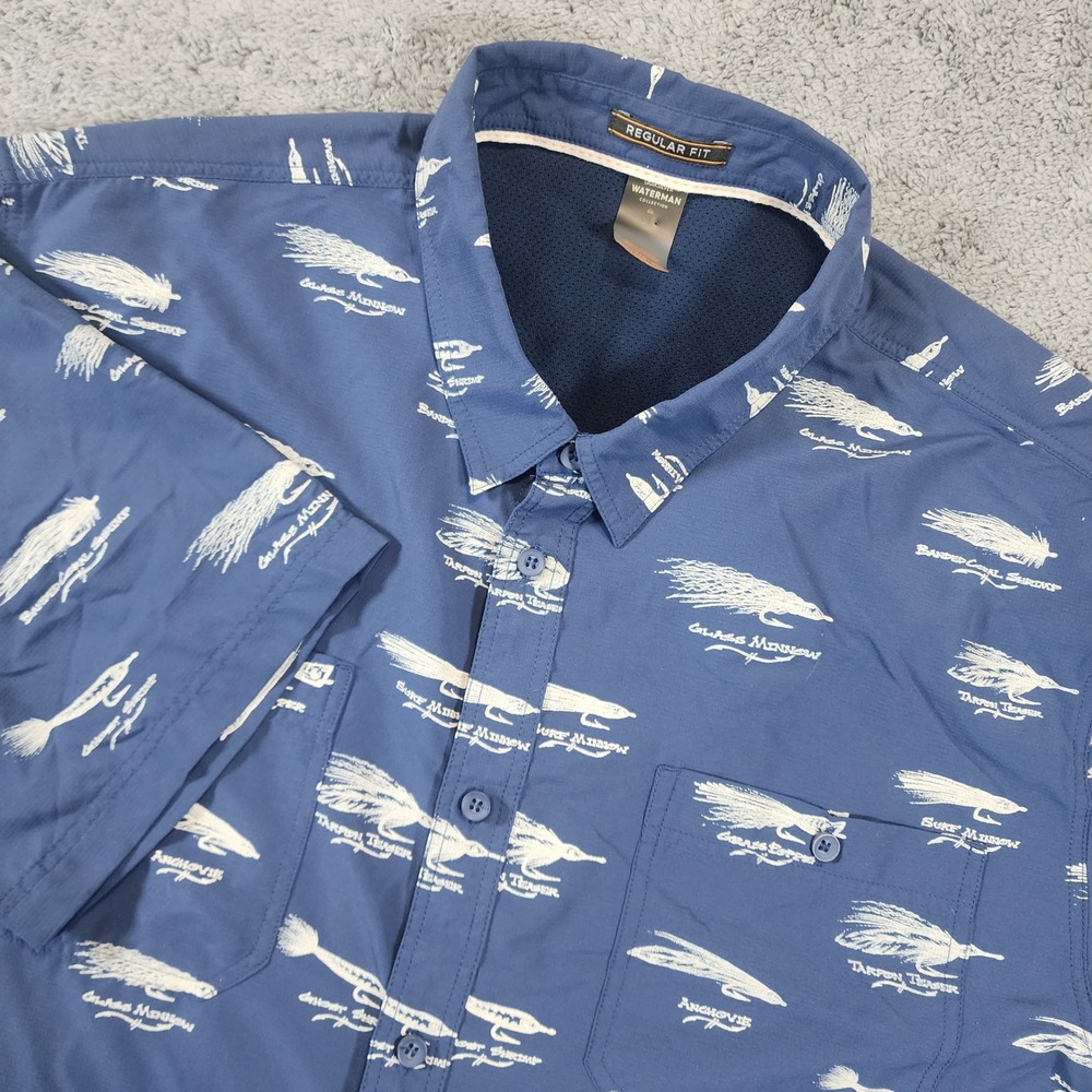 Quiksilver Waterman Shirt Mens XXL Fishing Lures Print Short Sleeve Button Down